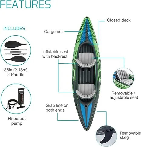 Intex Challenger K2 Schlauchboot - Aufblasbares Kajak - 351 X 76 X 38 cm - 3-teilig