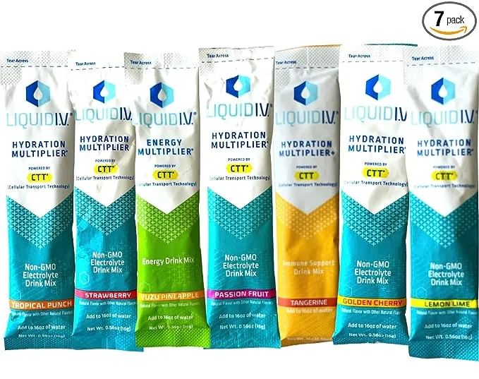 Liquid I.V. Hydration Multiplier Variety Pack - Yuzu Pineapple, Passion Fruit, Tangerine, Strawberry, Lemon Lime, Tropical Punch, Golden Cherry, Liquid IV Variety Pack - Hydration Powder Packets | Electrolyte Drink Mix | Easy Open Single-Serving Sticks |