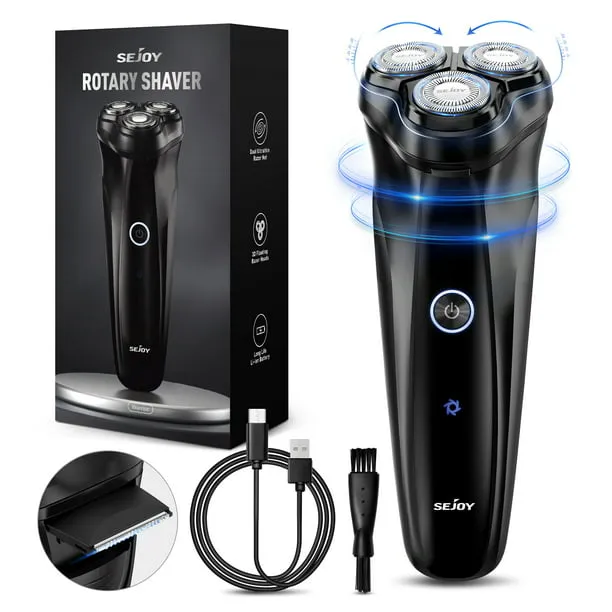 SEJOY 3D Men's Electric Shaver Rotary Shavers Rechargeable with Pop-Up Trimmer