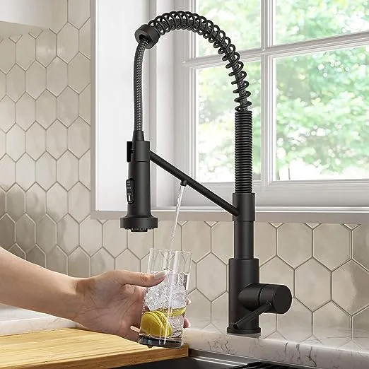 Kraus KFF-1610MB, Bolden 2-in-1 Commercial Style Pull-Down Single Handle Water Filter Kitchen Faucet, Matte Black