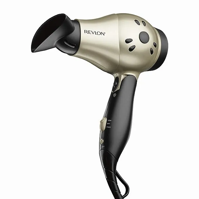 Revlon 1875W Folding Handle Ionic Travel Hair Dryer, Black and Gold