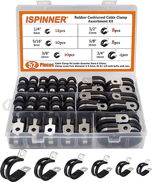 ISPINNER 52pcs Stainless Steel Cable Clamps Assortment Kit 6 Sizes