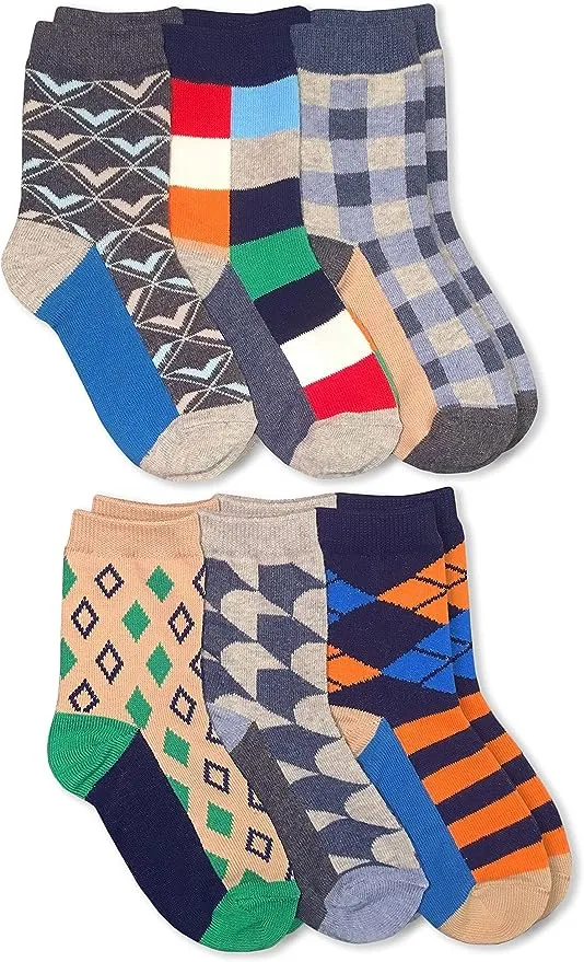 Jefferies Pattern Dress Crew Socks 6 Pair Pack  2-4Y 3-7Y