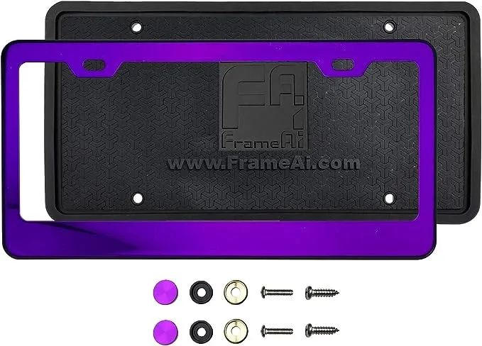 Silicone back Guard license Purple Chrome Mirror License Frame+Screw Cap