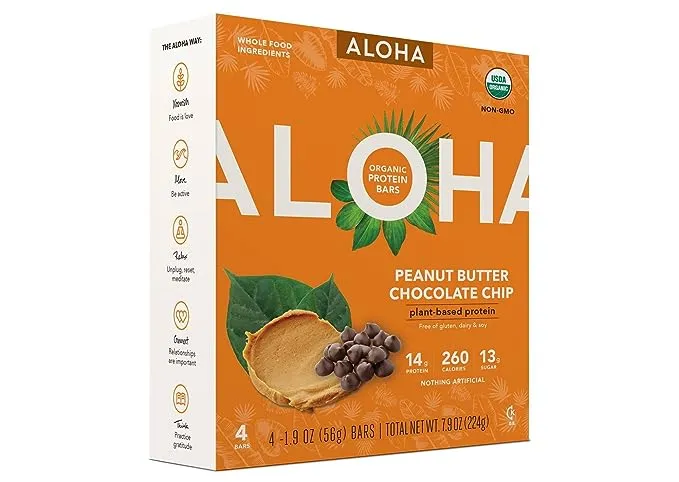 ALOHA Organic Plant Based Protein Bars - Peanut Butter Cup Bar - 12 Bars, Vegan, Low Sugar, Gluten-Free, Paleo, Low Carb, Non-GMO, No Stevia, No Erythritol