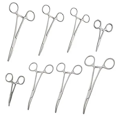 SURGICAL ONLINE Ultimate Hemostat Set - Stainless Steel, Easy to Clean, Three Locking Positions, Serrated Jaws, and High Grip, 8 Pcs