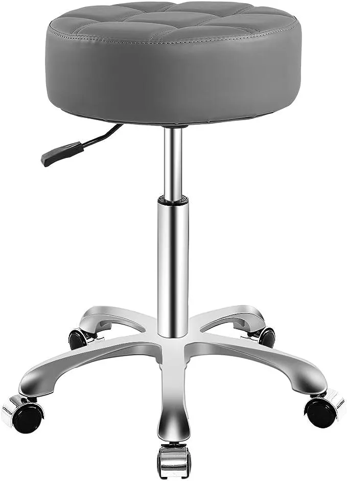 Rolling Adjustable Stool with Wheels for Work Medical Tattoo Salon Office,Swivel Desk Esthetician Hydraulic Stool Chair (Grey)