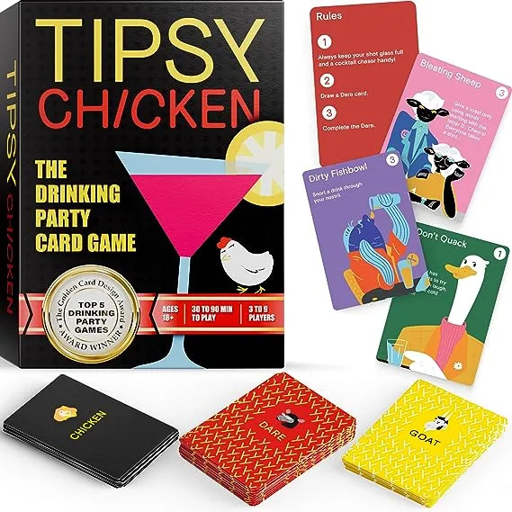 Tipsy Chicken Juego de cartas para beber para fiestas de adultos, juegos grupales para adultos para la noche de juegos, gran diversión para despedida de soltera, cumpleaños 21, universidad, campamento