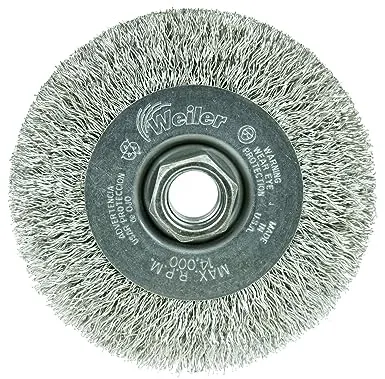 Weiler 13085 4" Narrow Face Crimped Wire Wheel, .014" Stainless Steel Fill, 5/8"-11 Unc Nut, Made in the USA