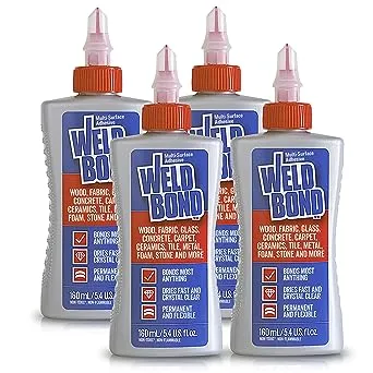 Weldbond Multi-Surface, Non-Toxic Adhesive Glue, Bonds Most Anything. Wood Glue or for Crafts Fabric Glass Mosaic Carpet Ceramic Tile Metal Stone & More. ​Dries Crystal Clear 5.4oz /160ml - 2 Pack