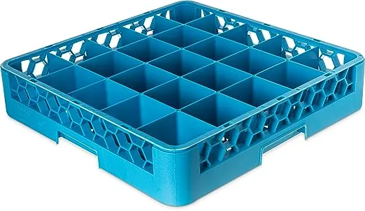 DISH RACK, GLASS, 25 COMPARTMENT, 4" HEIGHT, BLUE