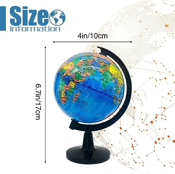 Wizdar 4'' World Globe for Kids Learning, Educational Rotating World Map Globes ...