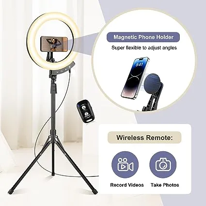 Sensyne Newest 12" Ring Light with 62" Tripod Stand, LED Selfie Circle Light with Strong Magnectic Phone Holder Compatible with Cellphones for Live Stream/Recording/Photography/YouTube/TikTok