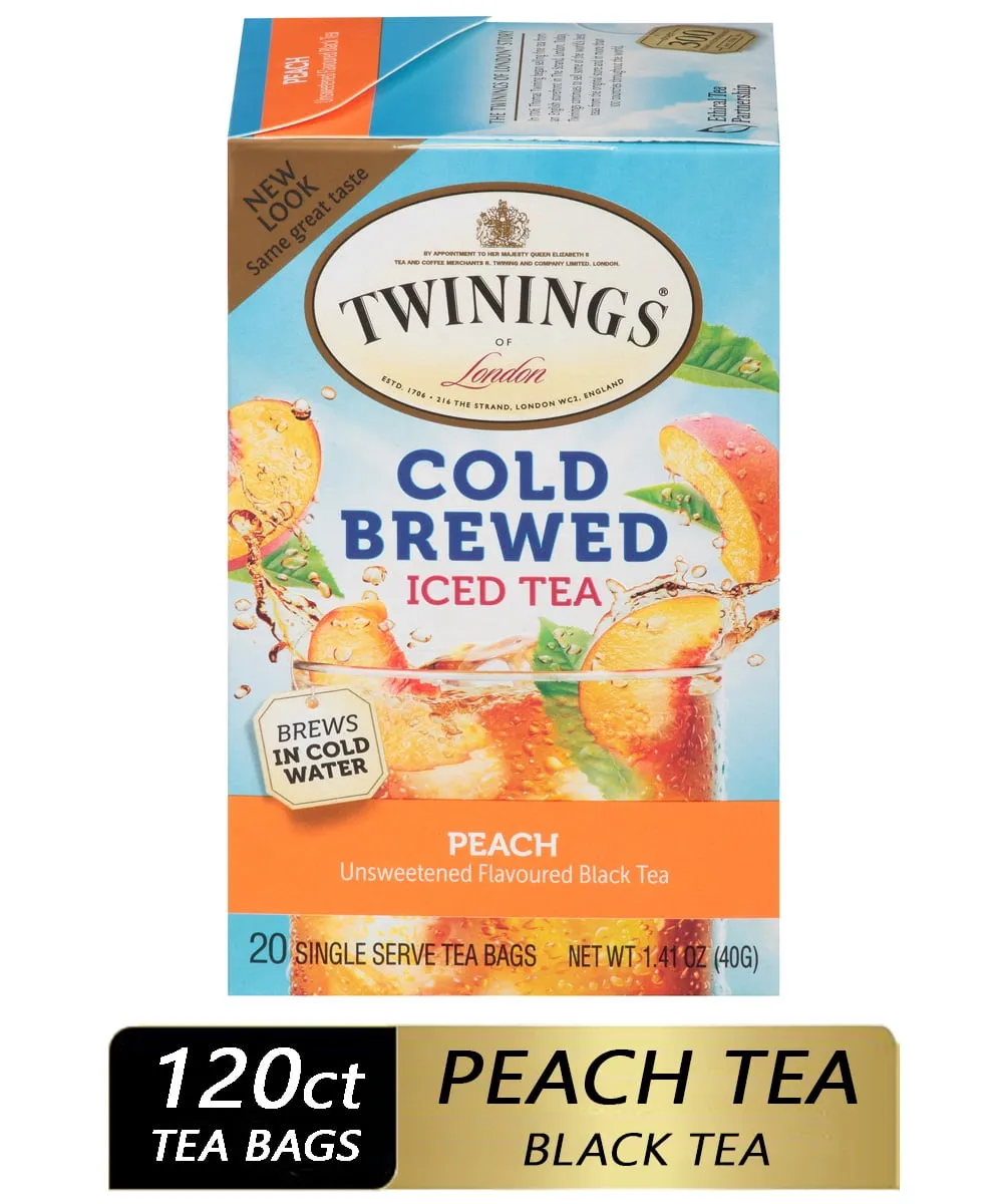 Twinings Peach Cold Brewed Iced Tea Bags, 20 Count (Pack of 6)