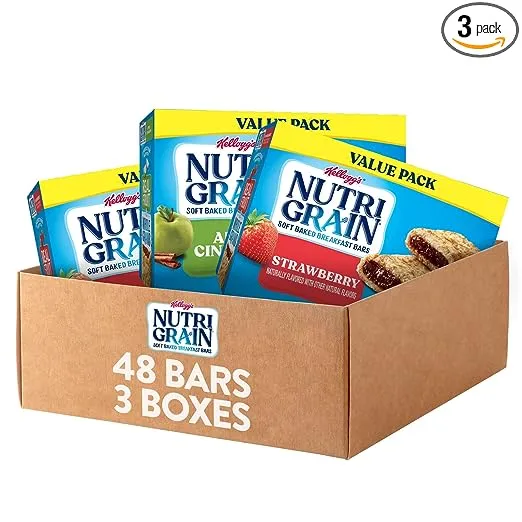 Nutri-Grain Soft Baked Breakfast Bars, Kids Snacks, Whole Grain, Value Pack, Variety Pack (3 Boxes, 48 Bars)