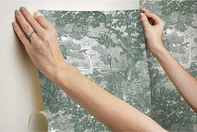 RoomMates 28.18-sq ft Green Vinyl Toile Self-adhesive Peel and Stick Wallpaper