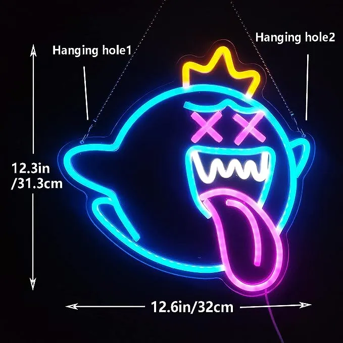 GMMLLG King Boo Neon Sign Ghost Led Neon Light with Dimmable switch Gaming Neon Sign for Kids Game Room Man Cave Birthday Halloween Decor Christmas Gift