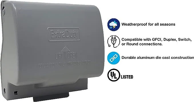 1-Gang Horizontal Metal Weatherproof Lockable While In Use Outdoor Outlet Receptacle Cover, 7-in-1 Configurations