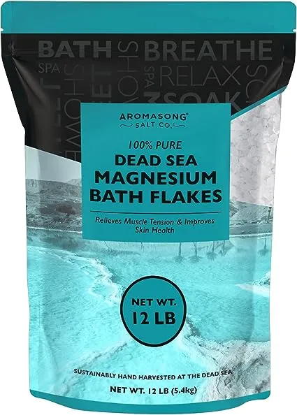 Aromasong Magnesium Flakes from The Dead Sea, 12 LB Resealable Pack - Muscle Relaxing Magnesium Chloride Bath Salts Soak for Headaches, Stress & Leg Discomfort