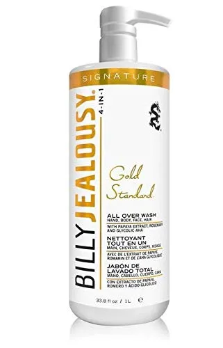 Billy Jealousy Gold Standard 4-in-1 All Over Wash - Hand, Body, Face and Hair Cleansing, Soothing and Moisturizing Wash, Papaya, Mint, Rosemary, Cucumber