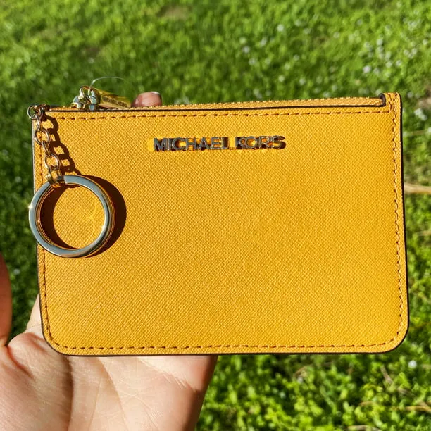 Michael Kors Jet Set Travel Small Leather Top Zip Coin Pouch Id Marigold