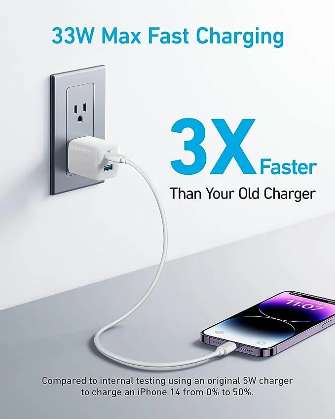 USB C Charger 33W, Anker 323 Charger, 2 Port Compact Charger with Foldable Plug for iPhone 15/15 Plus/15 Pro/15 Pro Max/14/13, Pixel, Galaxy, iPad/iPad Mini and More (Cable Not Included) - White