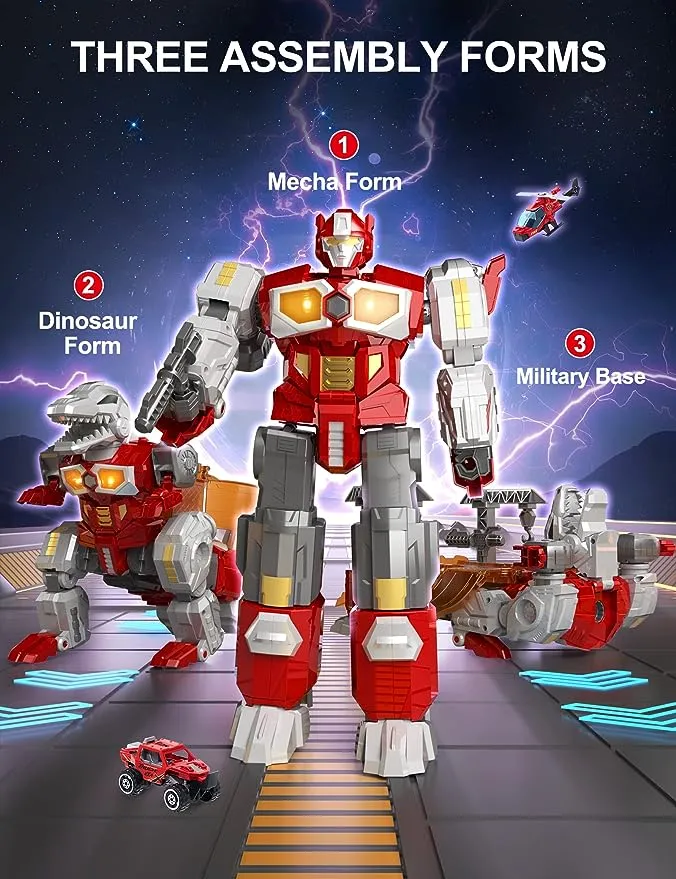 MIEBELY Transforming Toys Dinosaur Robot Action Figures Magnetic Assembling Robot Toys for Kids All-in-One Design Transforming Animals