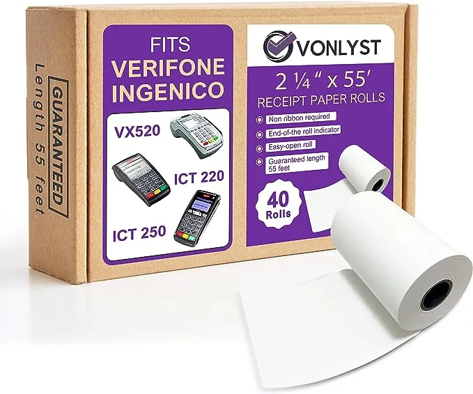 Vonlyst Thermal Paper Roll 2 1/4 x 55 for Verifone Vx520 Ingenico Ict220 Ict250 FD400