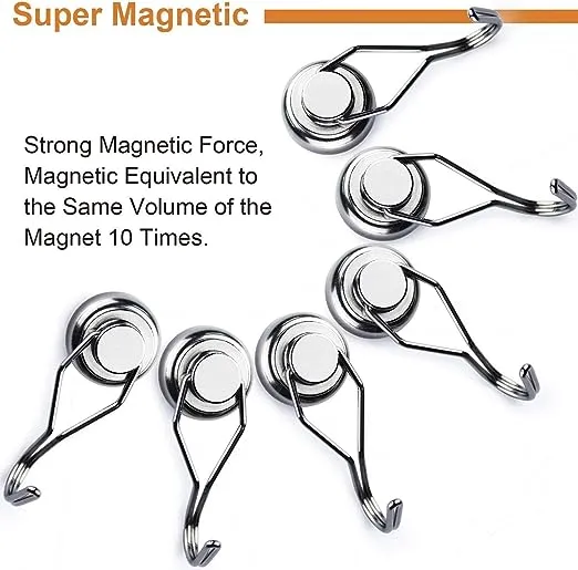 8 Pack Swing Magnet Hooks Neodymium Heavy Duty Stainless Steel Steady Magnetic