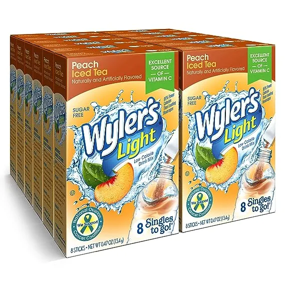 Wyler's Light Singles To Go Powder Packets, Water Drink Mix, 96 Single Servings, Peach Iced Tea, 7 Ounce (Pack of 12), 5.64 Ounce