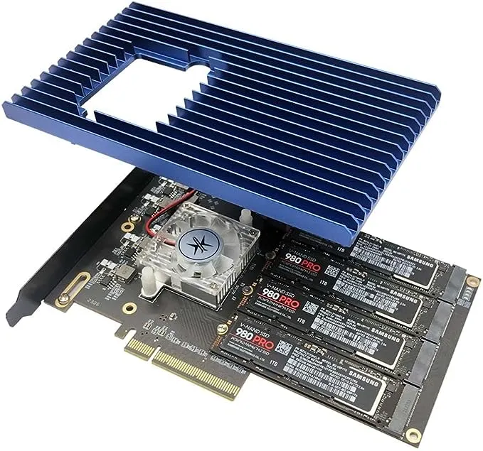 Quad PCIe NVMe M.2 SSD Adapter Card-PCI with Aluminum Housing Express 3.0 x8 ...