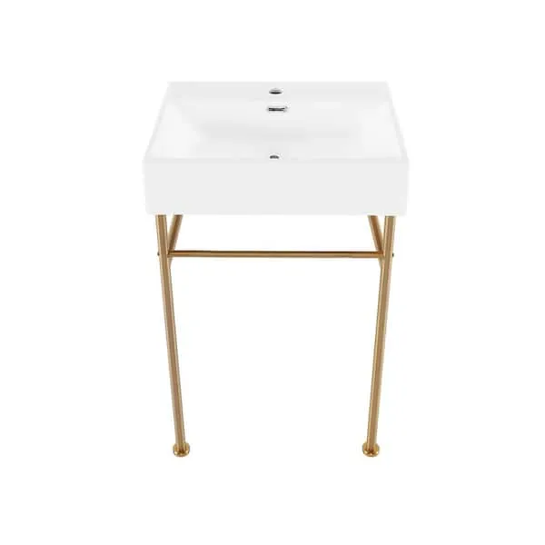 Swiss Madison Claire 24 Ceramic Console Sink White Basin, Gold