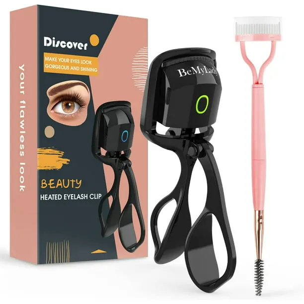 Heated Eyelash Curler – Rechargeable Electric Eyelash Curler – Long-Lasting Heated Lash Curler for Natural Lashes – Handheld Eyelash Heated Curler with Quick Pre-Heat（Black）