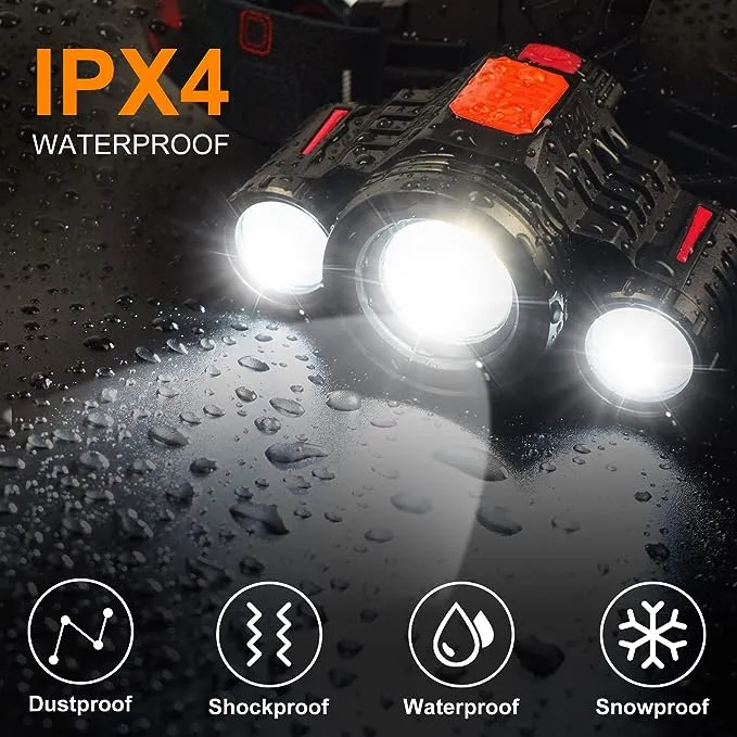 Soprut LED Headlamp Rechargeable, 6000 Lumen, Zoom & 90° Adjustable Head Lamp, HeadLamps for Adults, IPX4 Waterproof, Headlight for Outdoors, Camping, Running, Fishing, Cycling