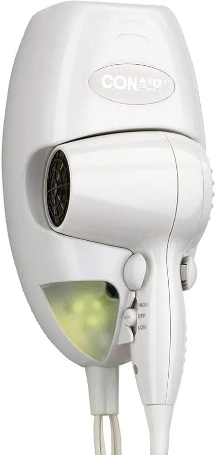 Conair 134W Mini Turbo White Wall Mount Hair Dryer with Nightlight - 1600W