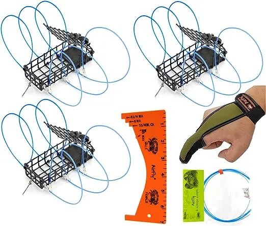 AirFly Castable Crab Traps for Dungeness, Rock and Blue Crab (3 Snares + Gauge + Glove + Loops)