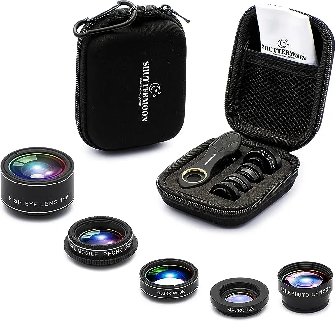 APEXEL 5in1 Phone Camera Lens Kit Macro Wide Angle for iPhone Android Smartphone