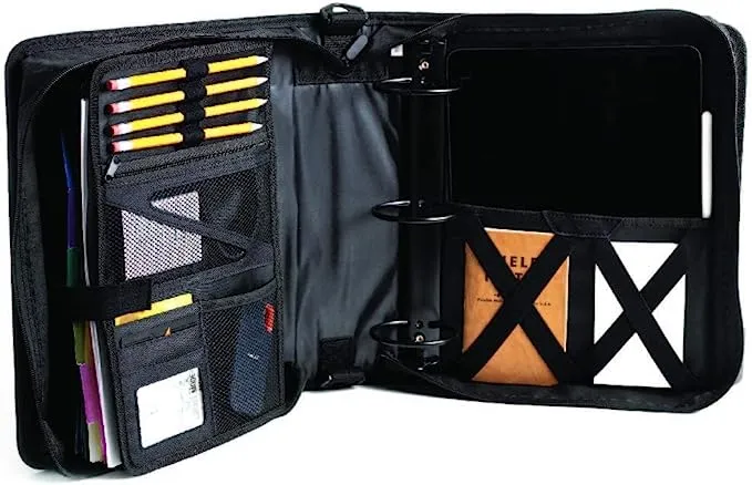 Gearilla Large 3 Ring Binder with Zipper - 3" Blacked Out, O-Ring, Ultra Rugged and Durable Handle, Tablet/Laptop Sleeve (For 13" Devices and Smaller), with Tactical Carrying Handle and Shoulder Strap