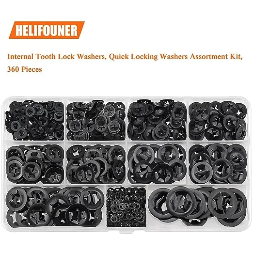 HELIFOUNER 360 Pieces 9 Sizes Internal Tooth Star Lock Washers, Quick Speed Locking Washers, Push Nuts, Speed Clips Retaining Clips Fasteners