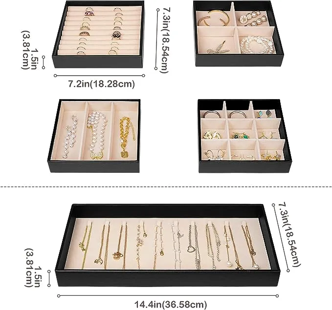 ProCase Jewelry Organizer Jewelry Tray Jewelry Drawer Inserts, Set of 5 Stackable Jewelry Drawer Dividers Container Necklace Display Trays Storage