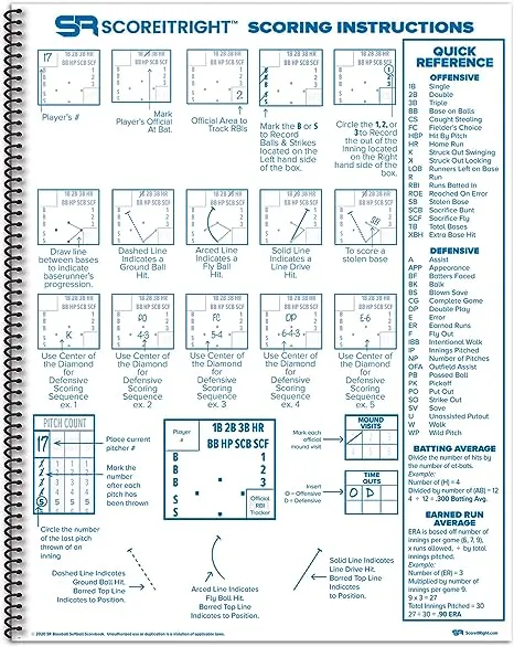 Score It Right Big Blue Baseball/Softb<wbr/>all Scorebook â€“ Premium Score Keeping Bo