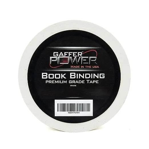 Gaffer Power Bookbinding Tape, White Cloth Book Repair Tape Safe Cloth Library Book Hinging Repair Tape, Made in The Usa, Acid Free and Archival Safe