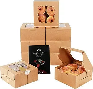 qiqee Kraft Cookie Boxes with Window 60packs 6x6x3 Brown Bakery Box Kraft Paper ...