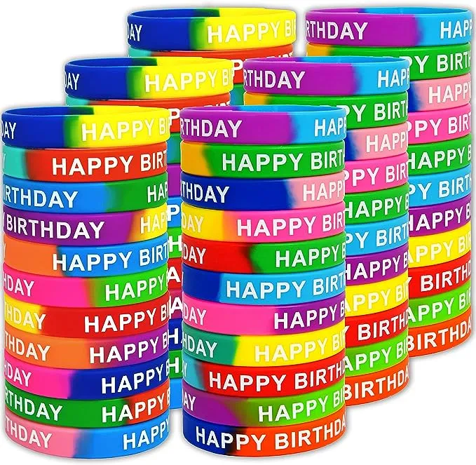 Neureyte 66 Pieces Birthday Rubber Bracelets