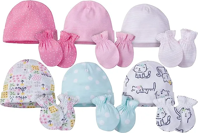 12-Pack Baby Girls Bunny Cap and Mitten Set