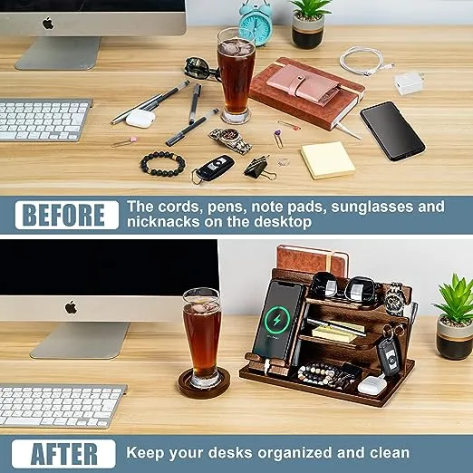 Wooden Docking Station with Laptop Compartment &amp; Coaster!