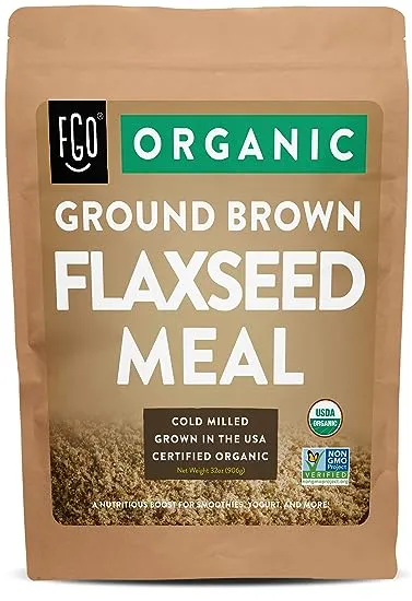 FGO Organic Ground Brown Flaxseed Meal, Cold Milled, Grown in USA, 16oz (Pack of 1)