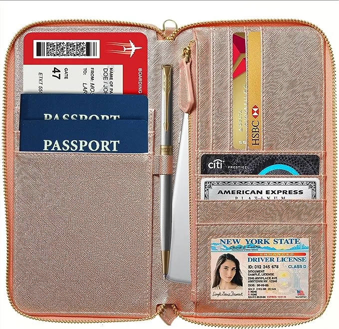 Travel Document Organizer - RFID Passport Wallet Case Family Holder Id Wristlet