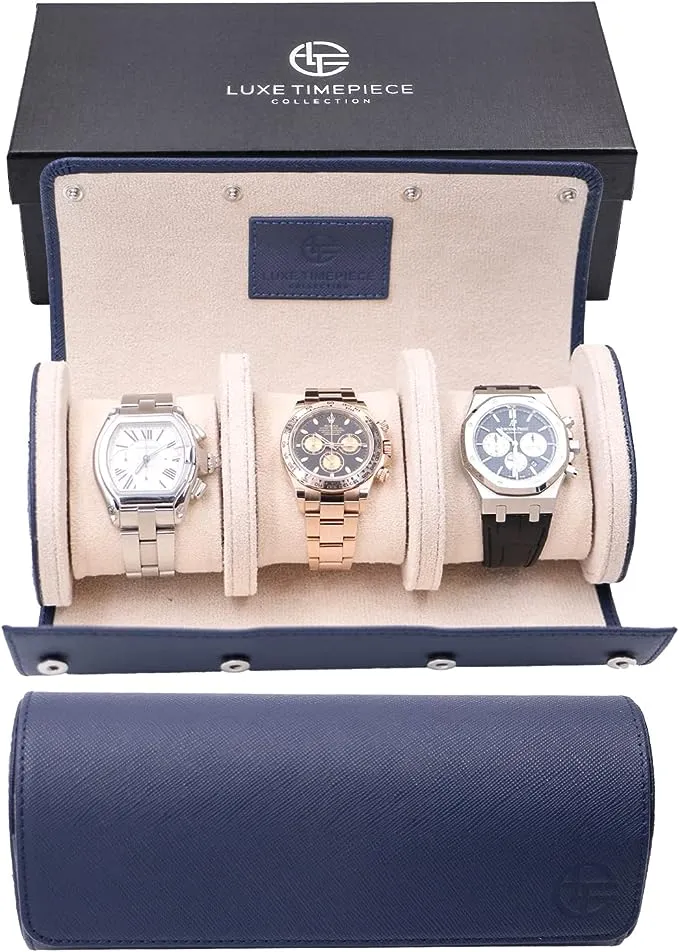 Watch Roll in saffiano leather for 3 watches - Blue