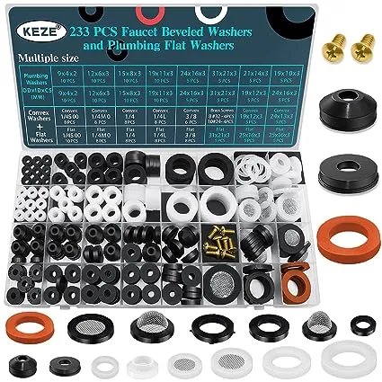 KEZE 233 Pcs Plumbing and Faucet Washers Assortment Kit for Assorted Spigot Water Hose Bib Outside Garden Faucet Splitter Gasket